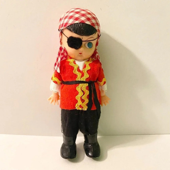 Vintage  Hard Plastic Pirate Boy Doll Open Shut Eyes 6 Inch Tall Figure Flaws - Picture 1 of 16